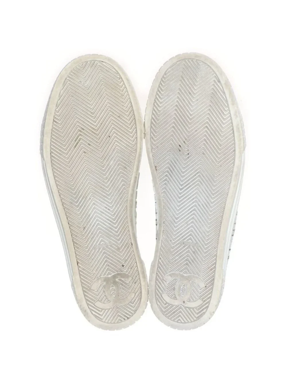 Chanel Tweed CC Logo High Cut Sneakers Silver